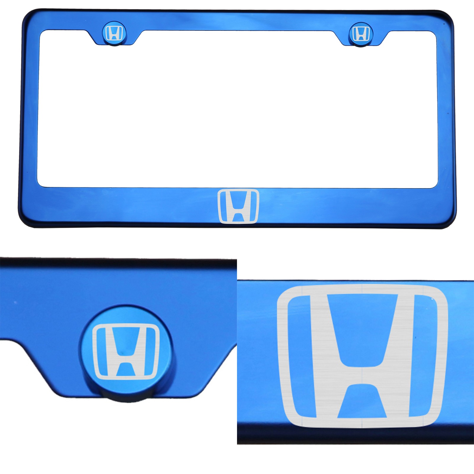 Blue Chrome License Plate Frame T304 Stainless Steel Laser Engraved