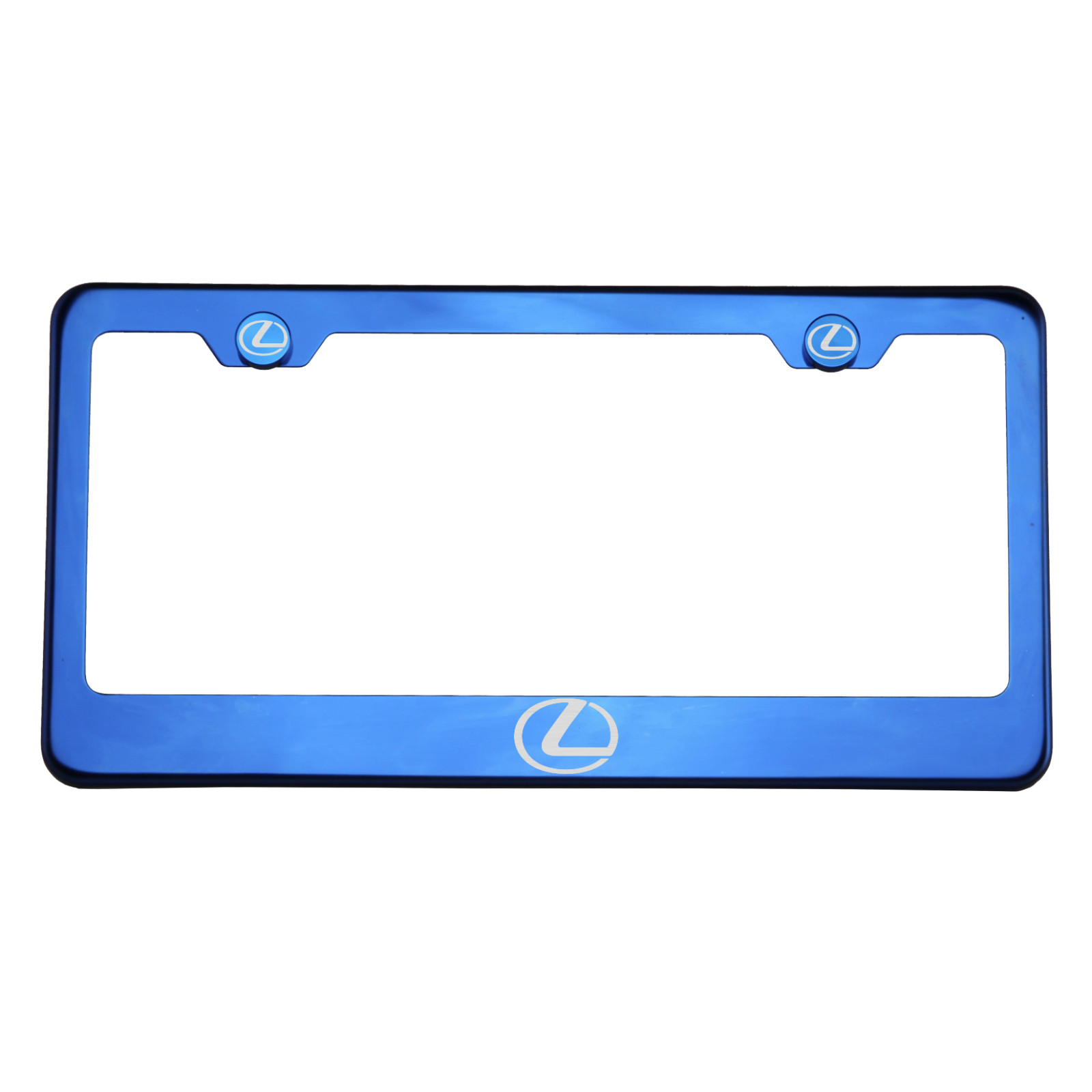 Blue Chrome License Plate Frame T304 Stainless Steel Laser Engraved L's Logo - Foto 1 di 11