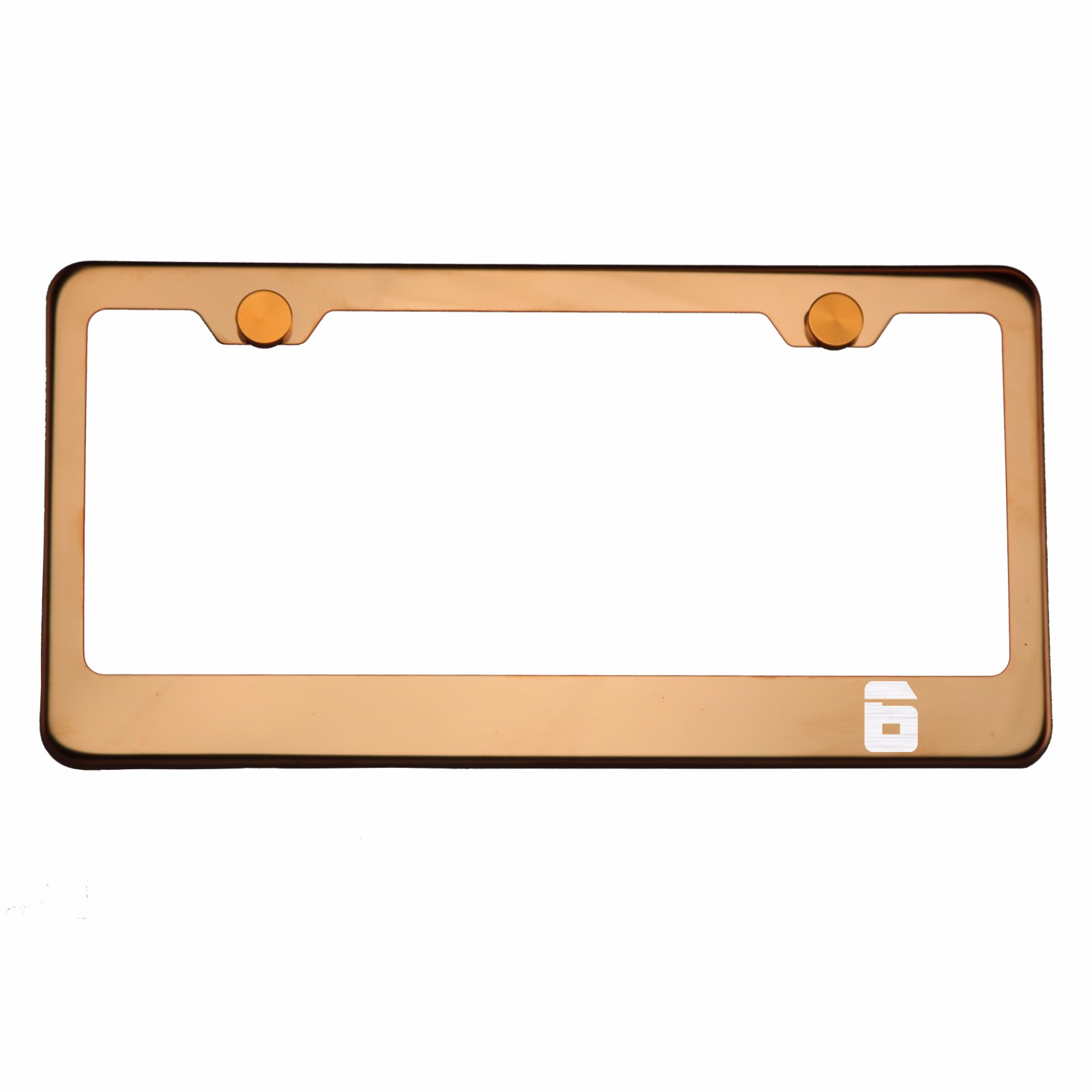 Rose Gold Chrome License Plate Frame 6 Laser Etched Metal Screw Cap - Picture 1 of 7