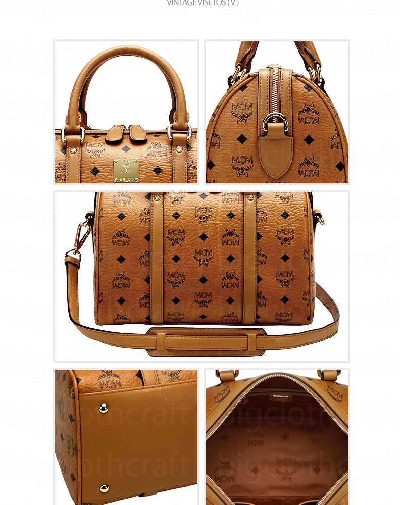 NWT New Authentic MCM Boston Bag Vintage Visetos Cognac Brown Medium Size