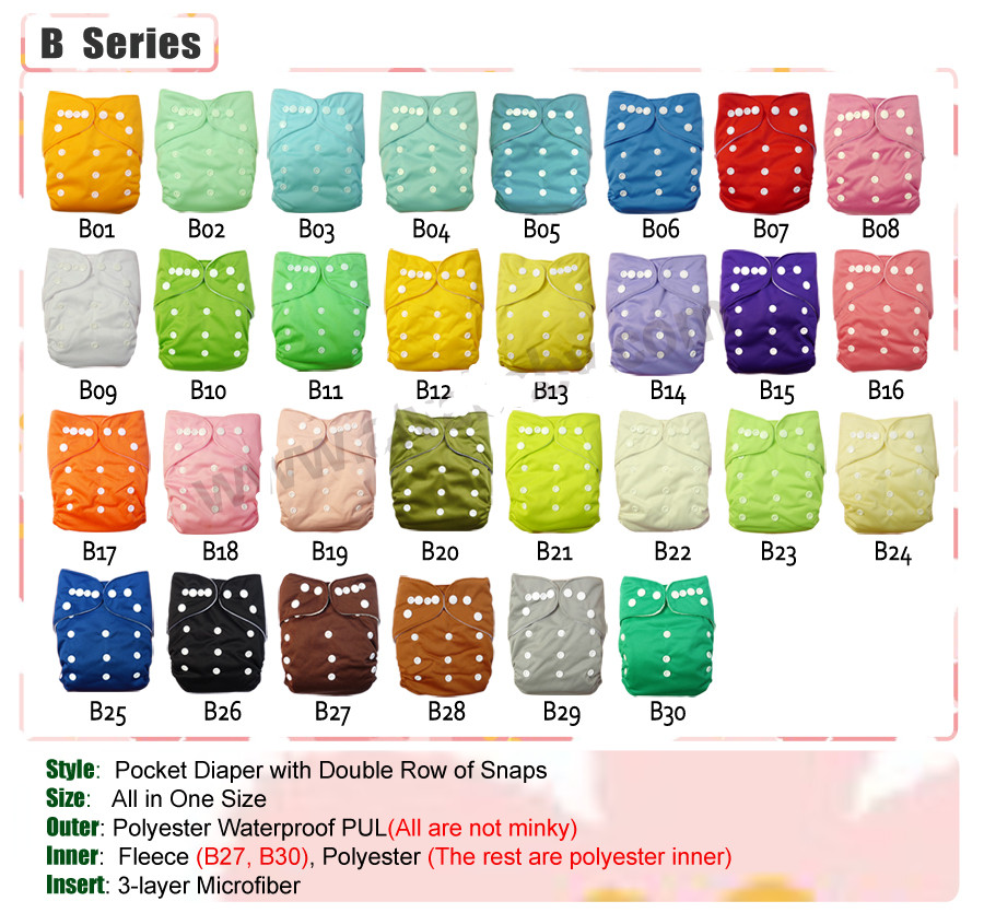 20 ALVA Baby Solid Washable Reusable Cloth Diapers Nappies + 20 inserts Lot