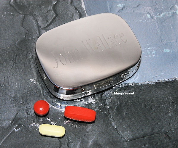 PERSONALIZED Silver Metal Travel Pill Box Case Engraved