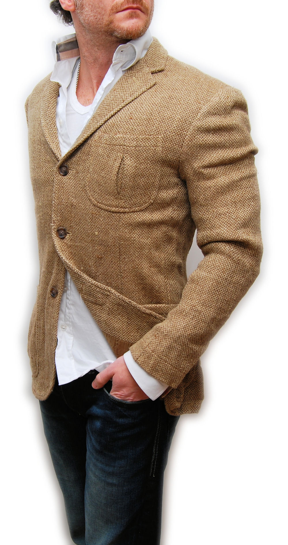 POLO RALPH LAUREN RUGBY MENS TWEED BLAZER SPORT COAT LINEN KHAKI BROWN