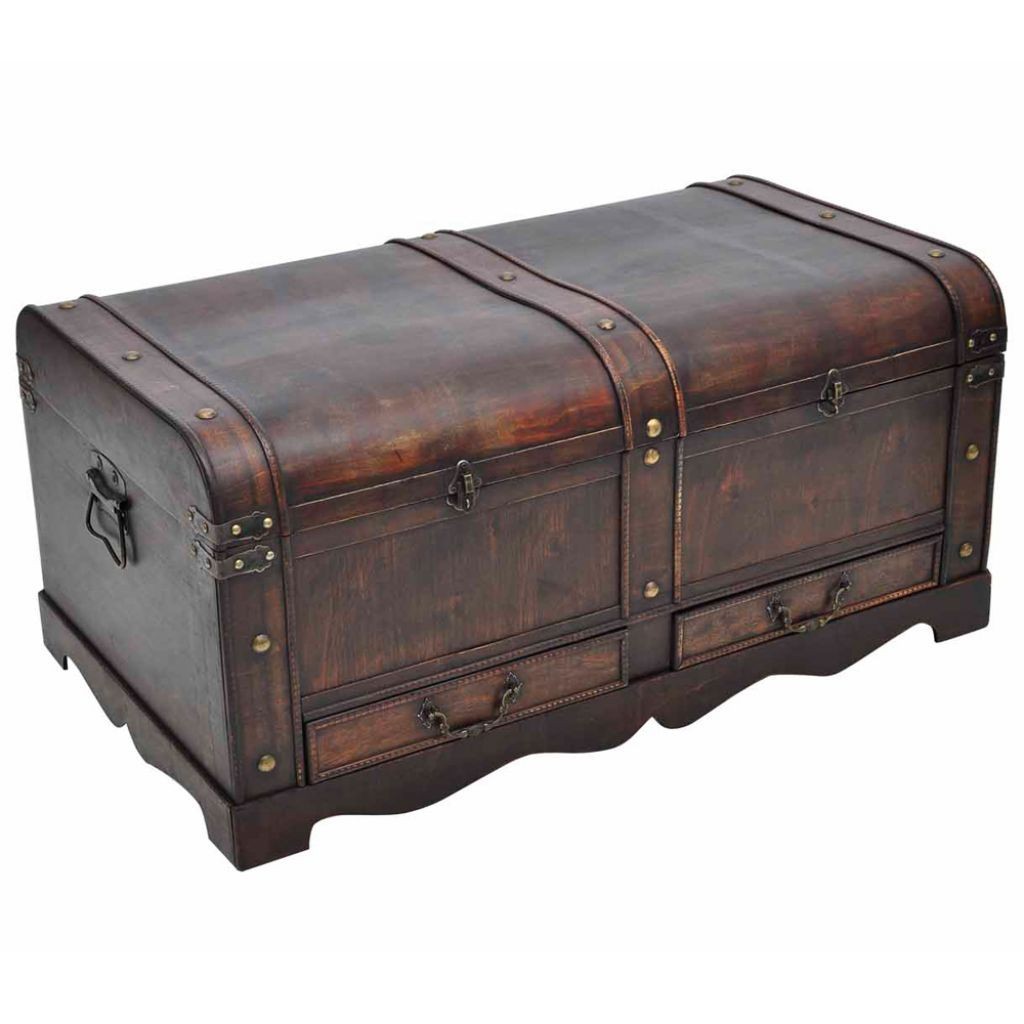 Thin Brown Wooden Furniture Large Vintage Chest Trunk Craft Storage