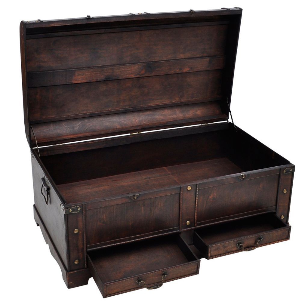 Thin Brown Wooden Furniture Large Vintage Chest Trunk Craft Storage