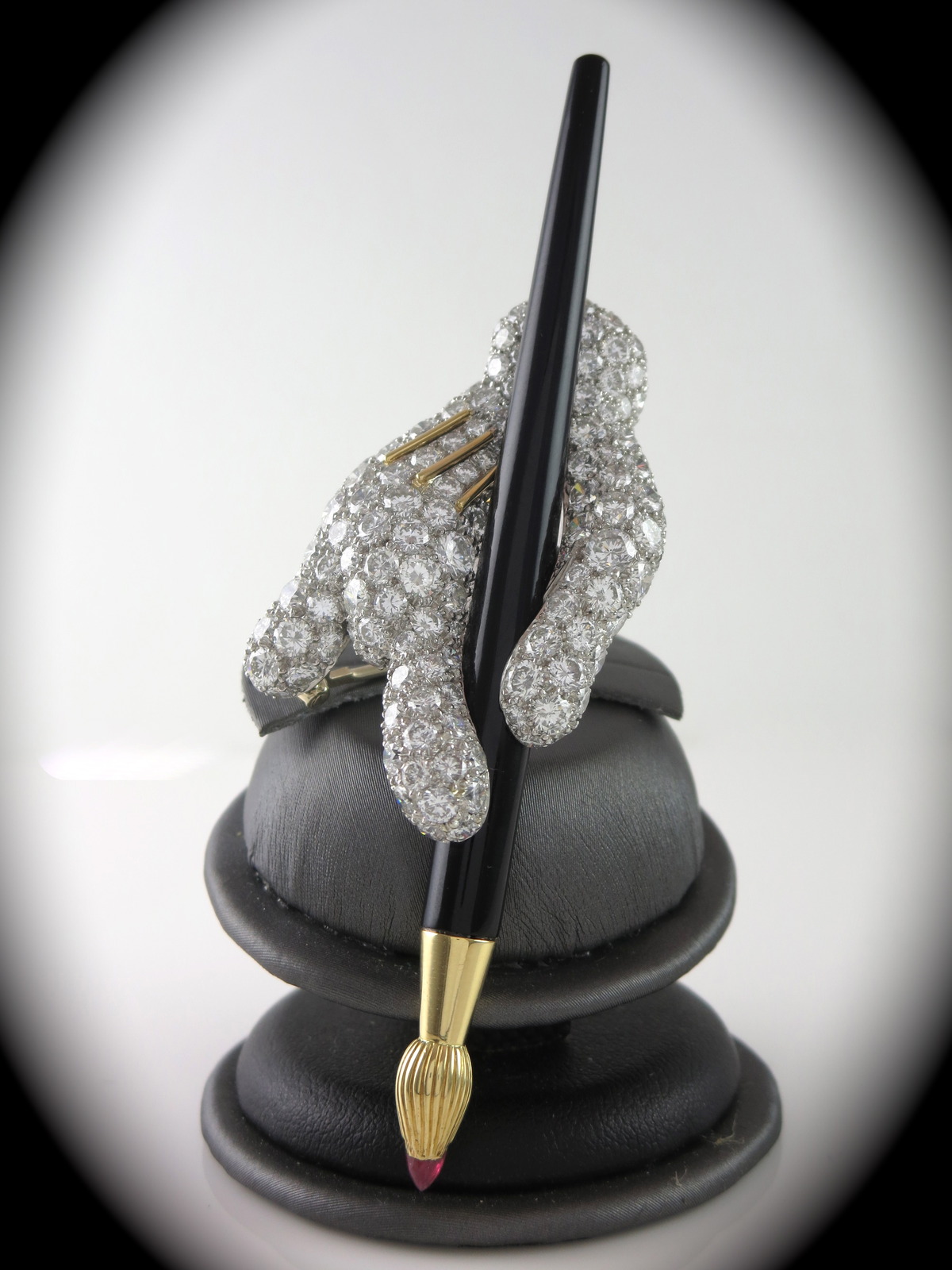 Mickey Mouse Hand & Paint Brush Brooch Plat & 18kt Yellow Gold 11TCW