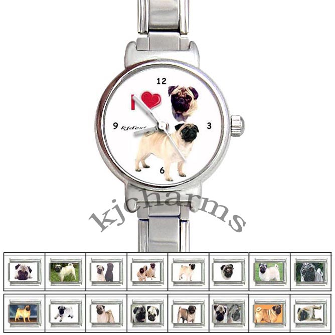 dog pussy pics Pug Dog Photo Italian Charm Watch Set fit Zoppini KW039 pic
