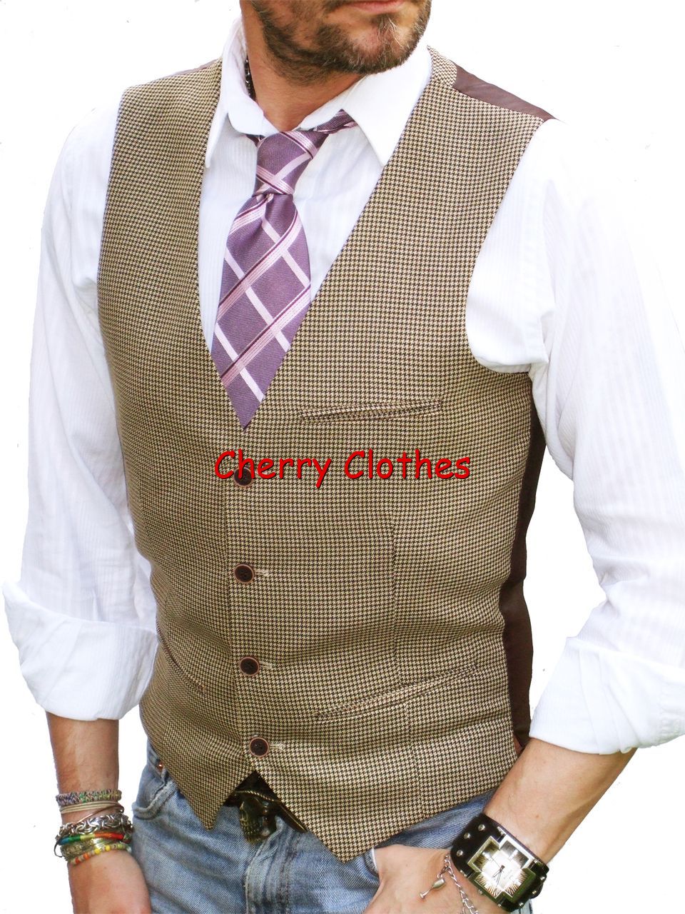 MENS SLIM FIT DOGTOOTH TWEED WAISTCOAT VEST ALL SIZES XS S M L XL XXL eBay