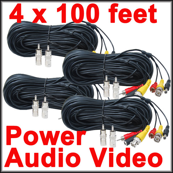 Digital Security Camera Video Power Cables 4x100 ft 3LT
