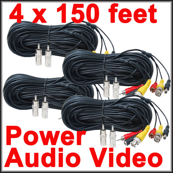 4 x 150' power video audio cable BNC RCA CCD camera 3LU