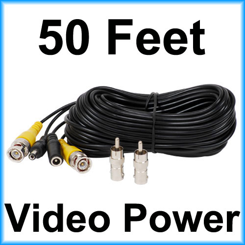 50FT CCTV home security system camera cable BNC RCA 3JD