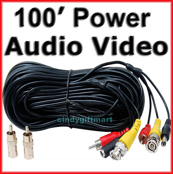 100' Video Audio Power Cable free BNC RCA Connector 3JG