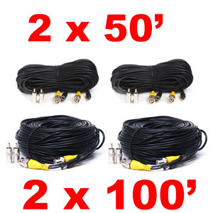 2x100' 2x50' Power Video Cables Camera RCA BNC DVR 3JO