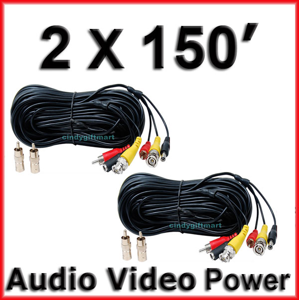 security camera CCTV AV BNC RCA power cable 2X150ft 1Q3
