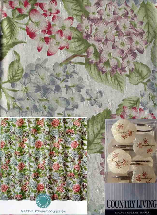 MARTHA STEWART HYDRANGEA FLORAL SHOWER CURTAIN AND HOOKS BATH ROOM SET NEW