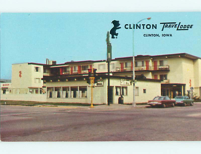 Unused Pre1980 OLD CARS & TRAVELODGE MOTEL Clinton Iowa IA r1116