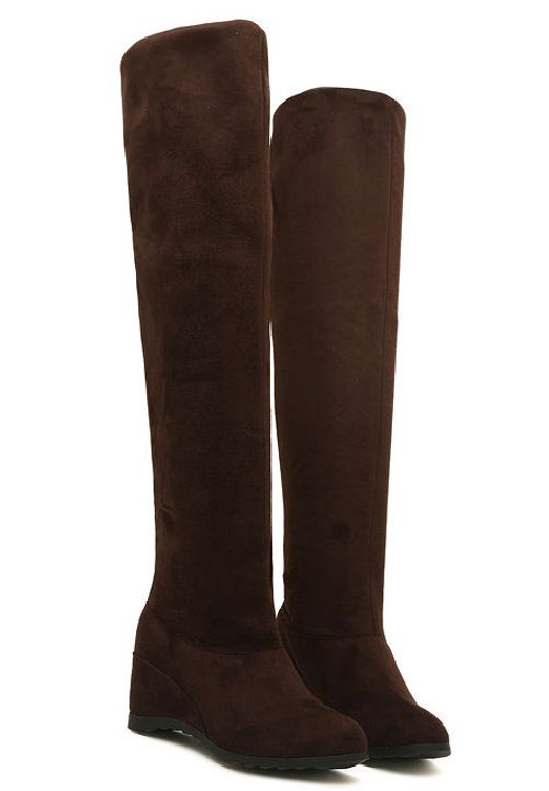 Winter Snow Suede Knee High Increasing Height Wedge Womens Shoes Boots