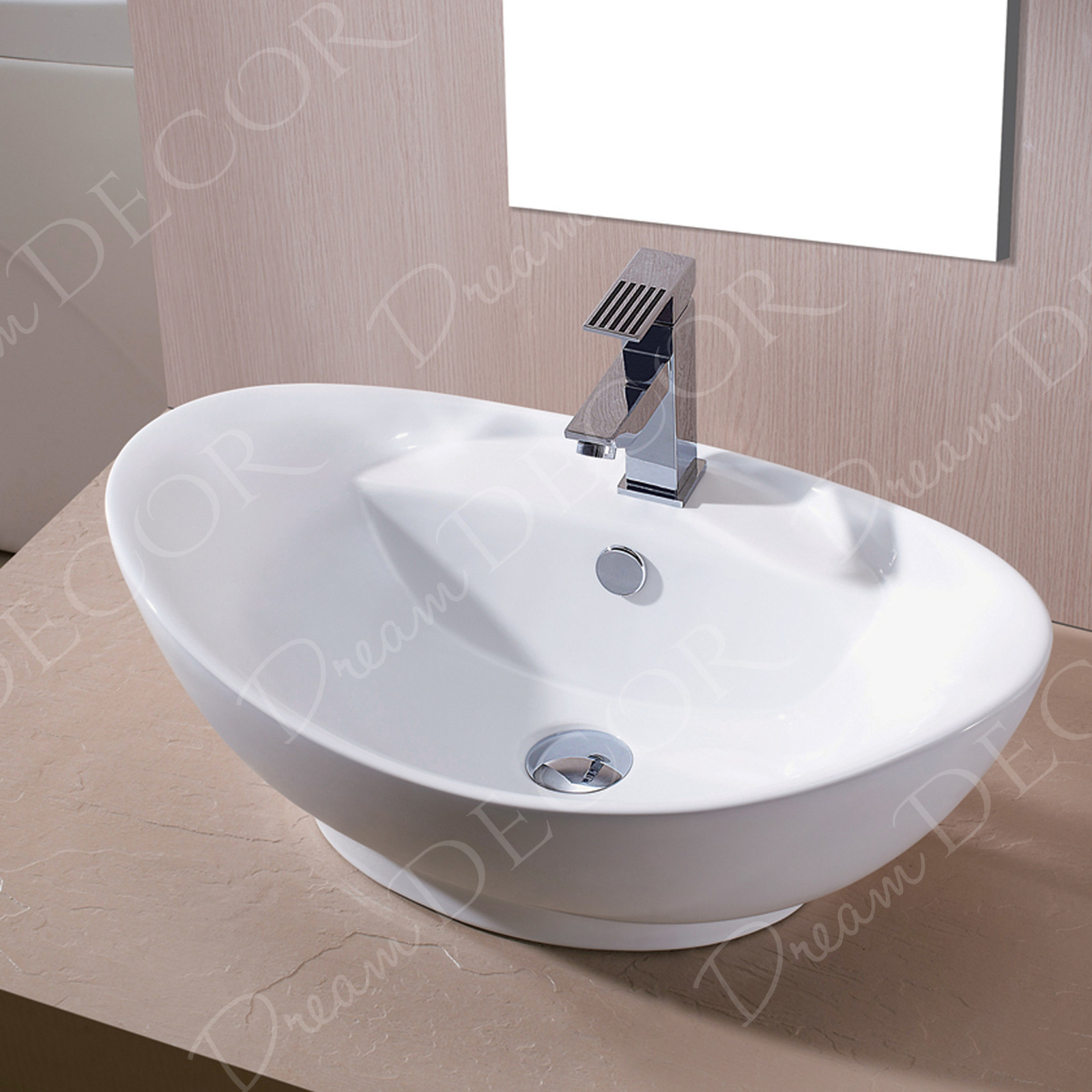 Bathroom Egg Porcelain Ceramic Vessel Vanity Sink & Chrome Pop Up ...