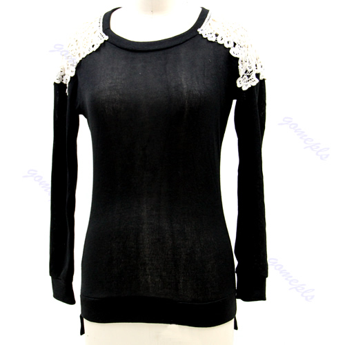 New Fashion Women Girls Round Neck Long Sleeve Back Lace Sweet Knitwear Sweater - Picture 2 of 4