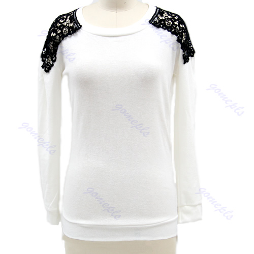 New Fashion Women Girls Round Neck Long Sleeve Back Lace Sweet Knitwear Sweater - Picture 4 of 4