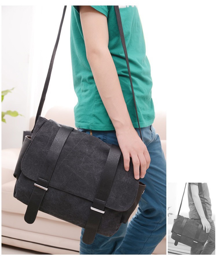 Stylish Men's Canvas Leather Shoulder Messenger Casual Bags Satchel