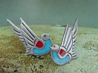 Mexican Sterling Enamel Bird Earrings