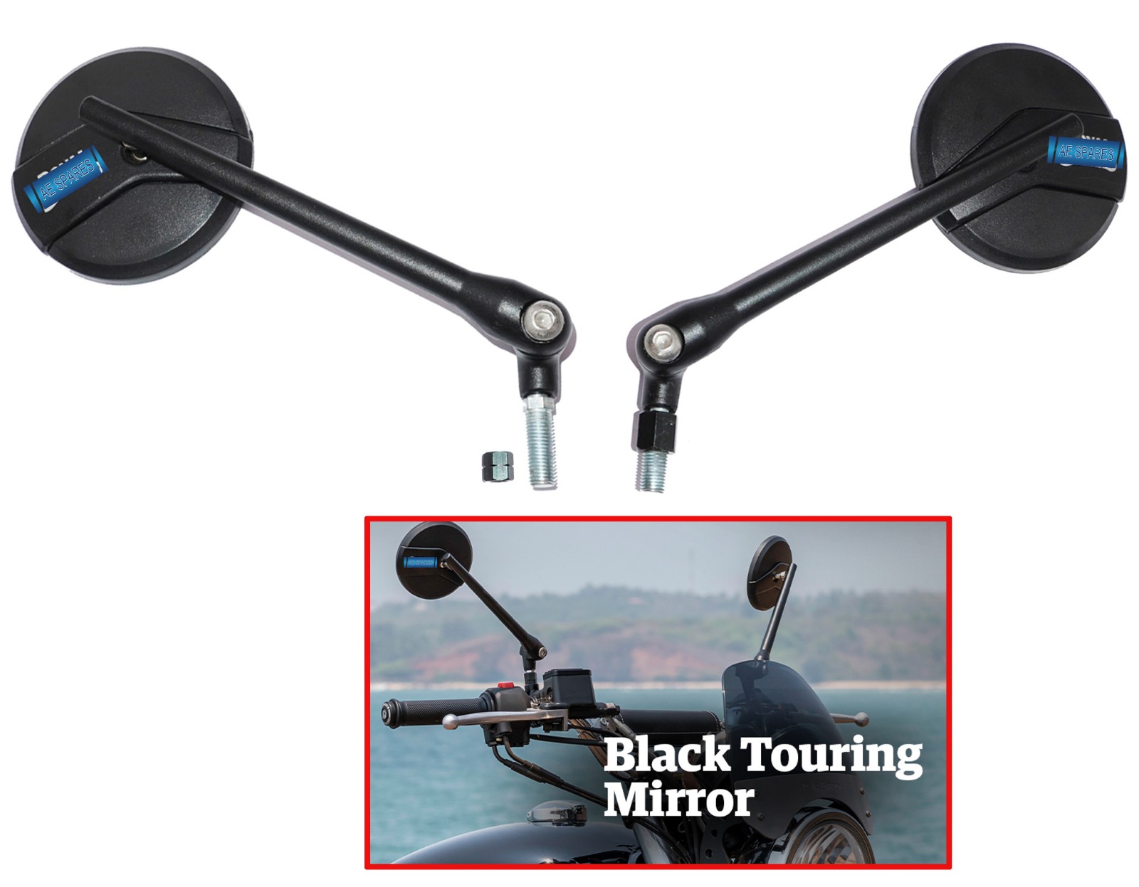 Black Touring Mirrors For Royal Enfield Interceptor GT 650 Super Meteor 650
