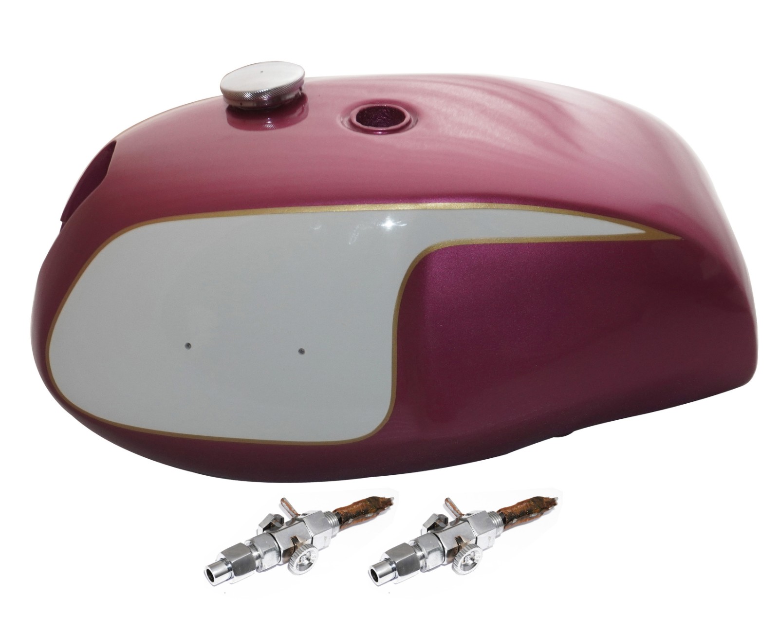 For Triumph T140 Aubergine White Fuel Petrol Tank (UK Version) With Cap & Tap