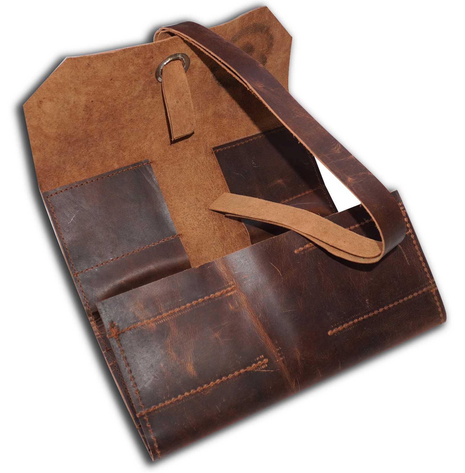 Vintage Brown Leather Tool Roll Up Pouch Wrench Roll Chisel Bag Vespa Engraved