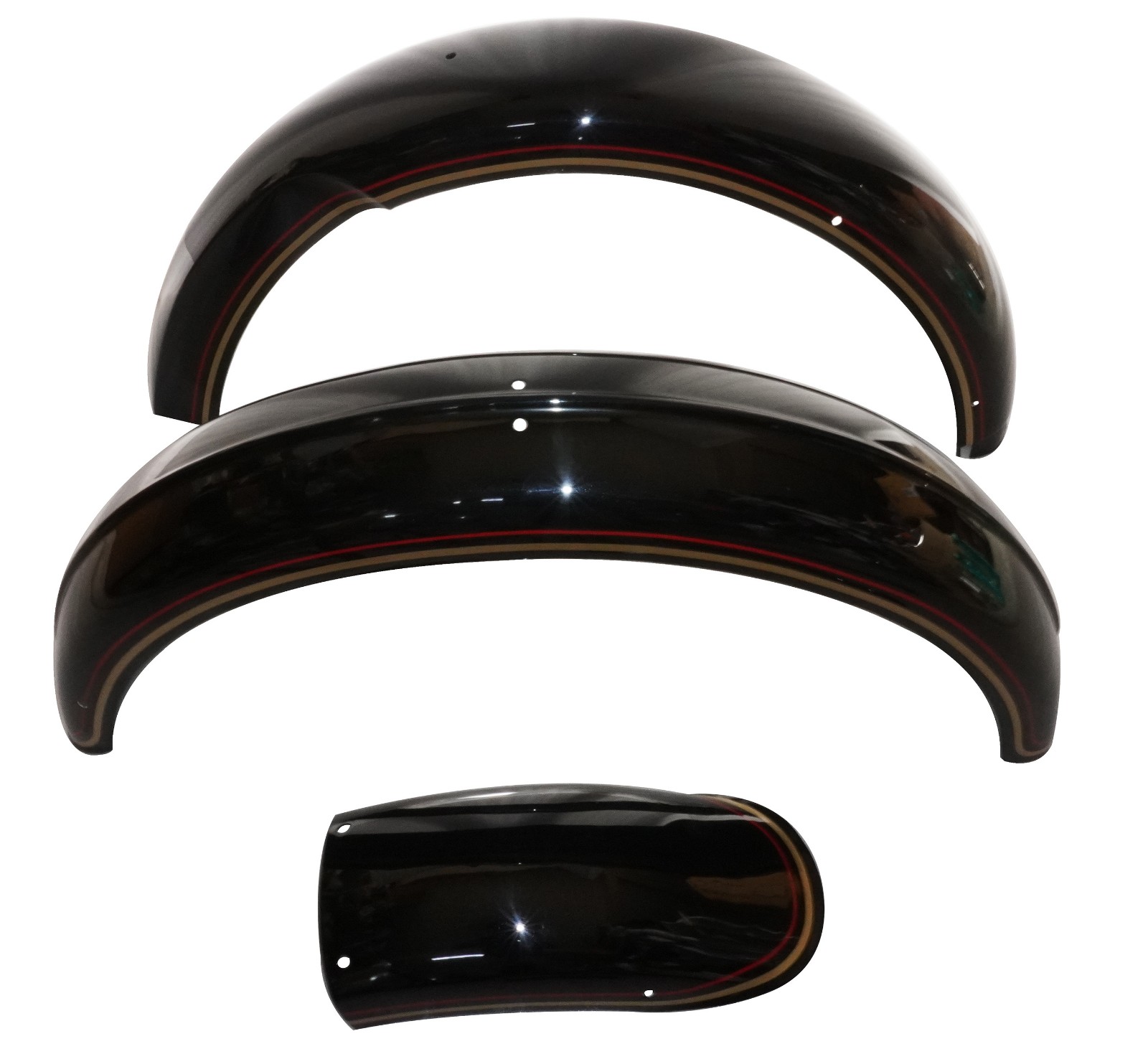Mudguard Fender Set With Stays Kit Black With Golden & Red Strips For Norton 16H