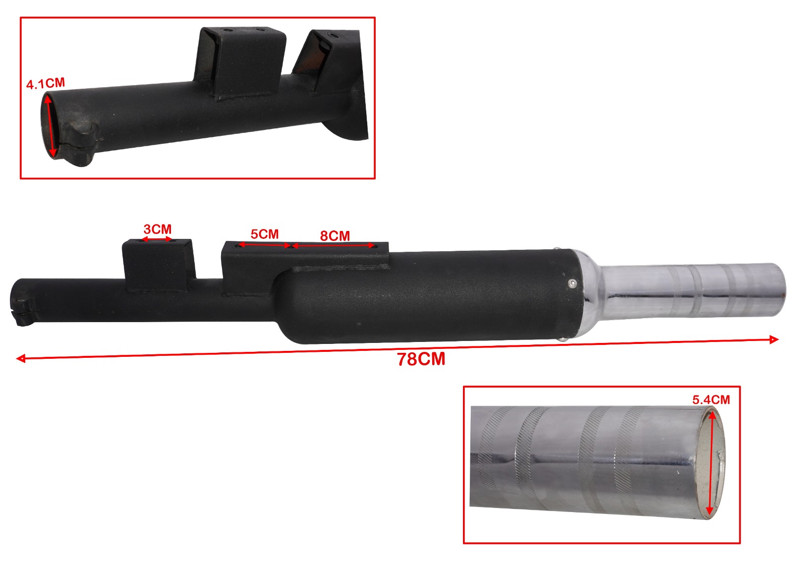 Exhaust Silencer Steel Black & Chrome For Royal Enfield Classic UCE 350 500