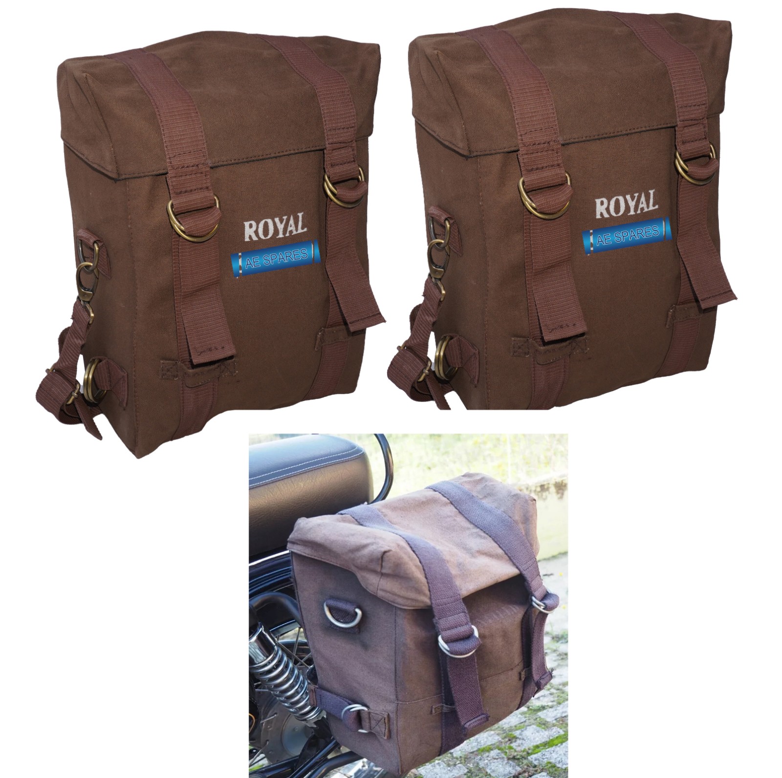 Military Pannier Canvas Bag Pair Brown Fits For Royal Enfield Classic 350 500