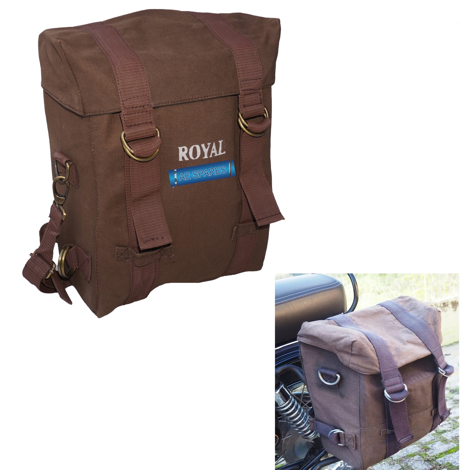 Military Pannier Canvas Bag Brown Fits For Royal Enfield Classic 350 500