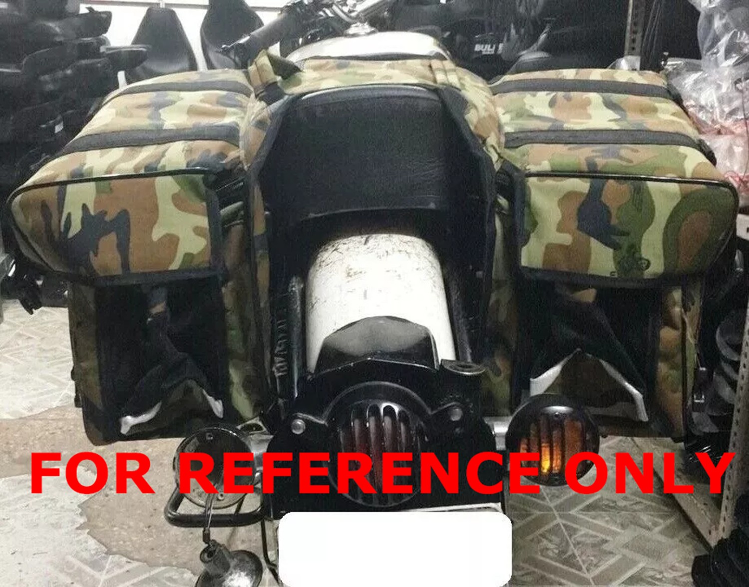 For Royal Enfield Waterproof Saddle Bag Green Pattern Buckle & Strap Closure