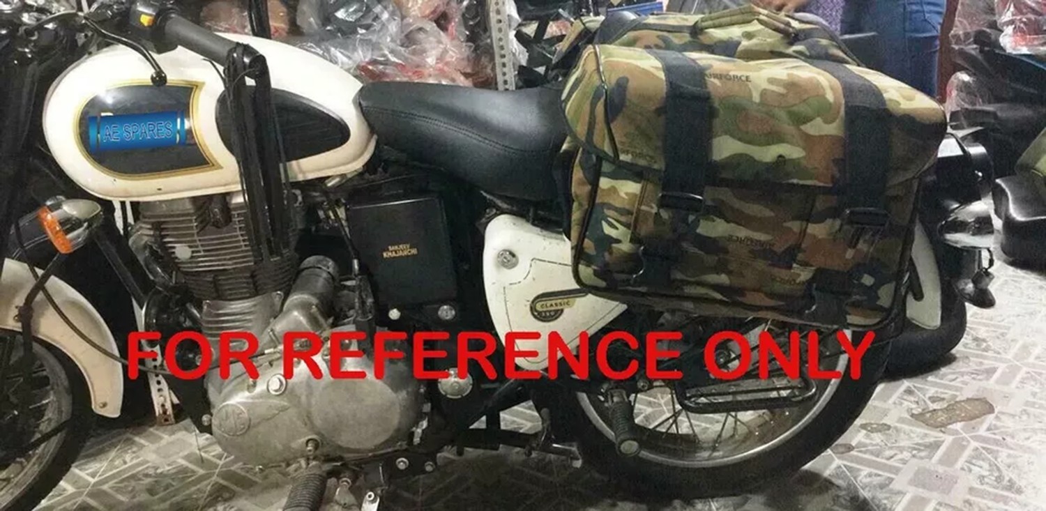 For Royal Enfield Waterproof Saddle Bag Green Pattern Buckle & Strap Closure