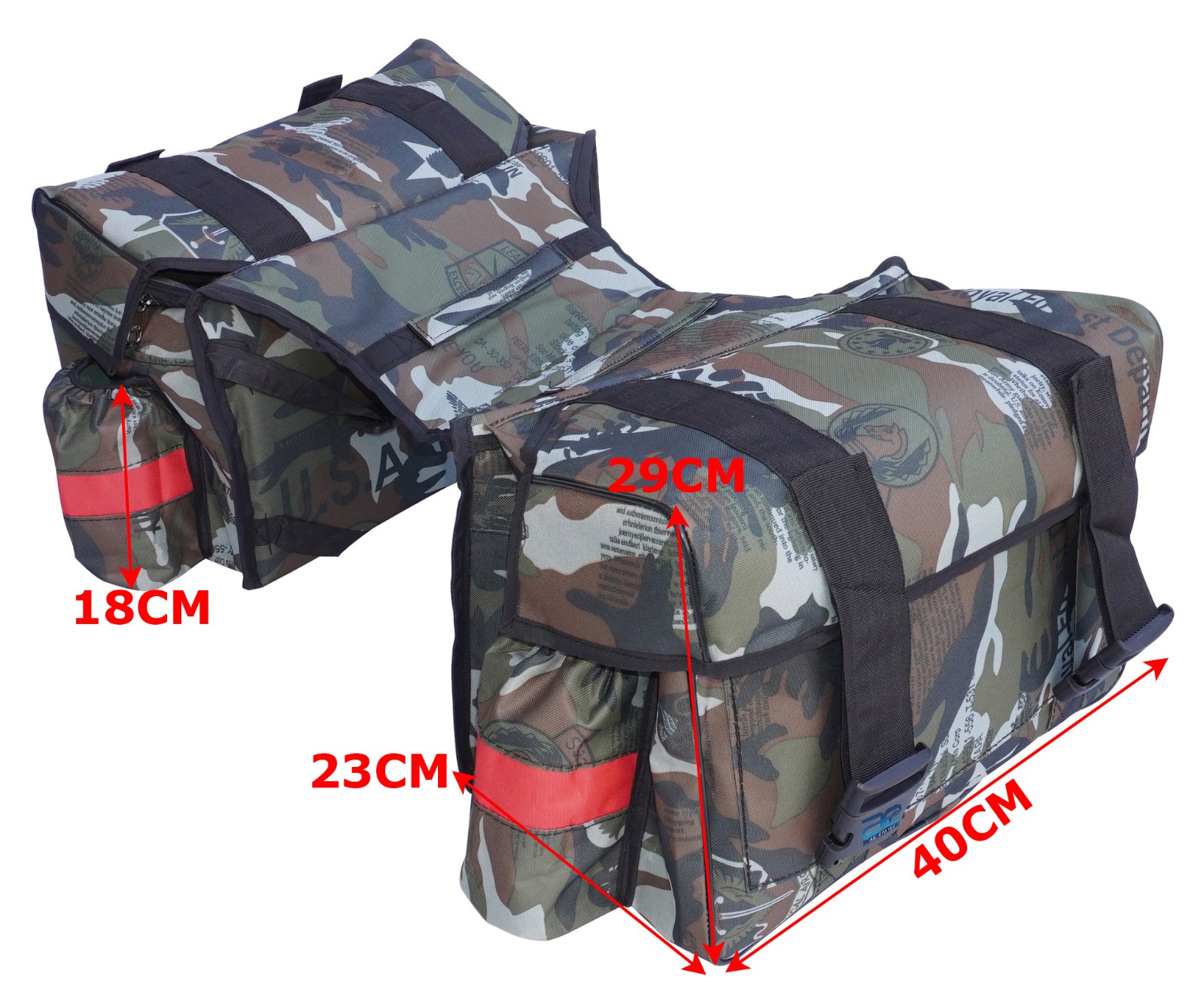 For Royal Enfield Waterproof Saddle Bag Green Pattern Buckle & Strap Closure