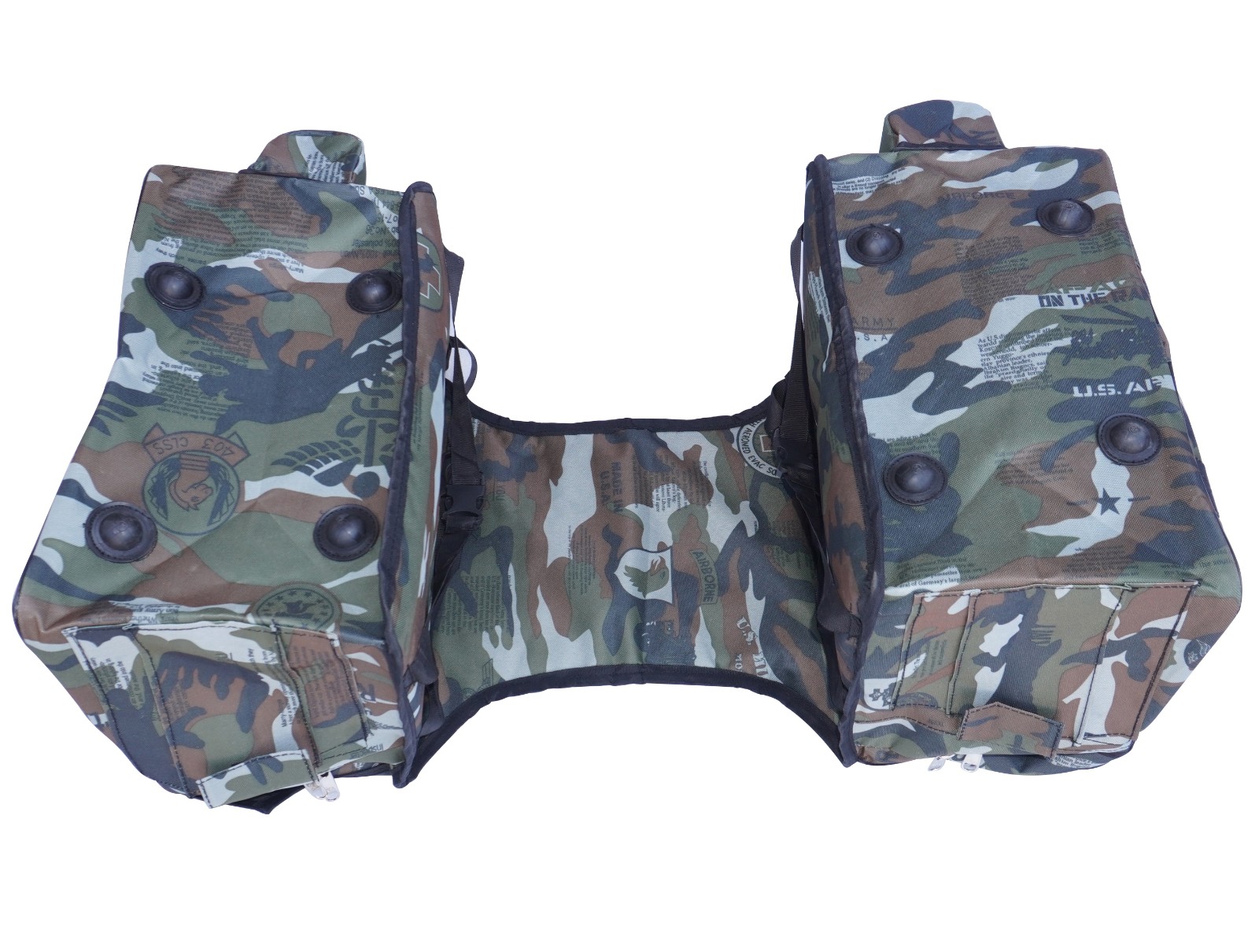 For Royal Enfield Waterproof Saddle Bag Green Pattern Buckle & Strap Closure