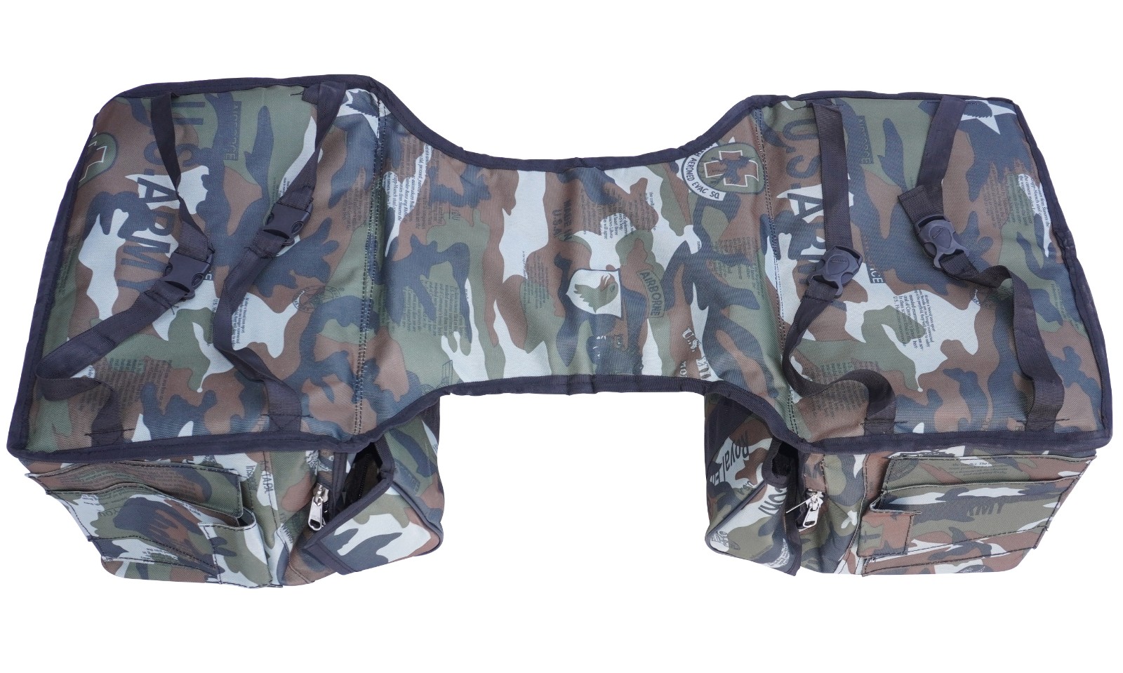 For Royal Enfield Waterproof Saddle Bag Green Pattern Buckle & Strap Closure