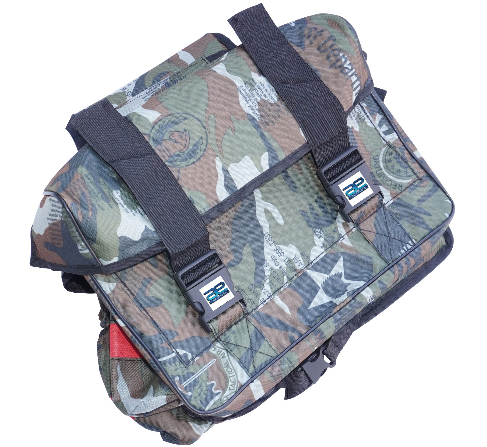 For Royal Enfield Waterproof Saddle Bag Green Pattern Buckle & Strap Closure