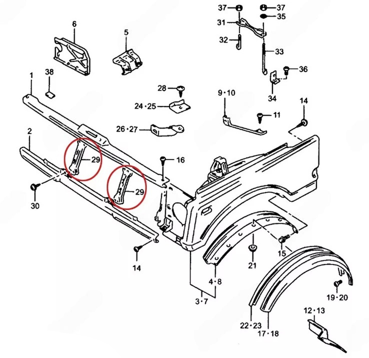 FRONT PANEL MEMBER HOOD SUPPORT SET FOR SUZUKI SAMURAI 85-95 72411-82C00