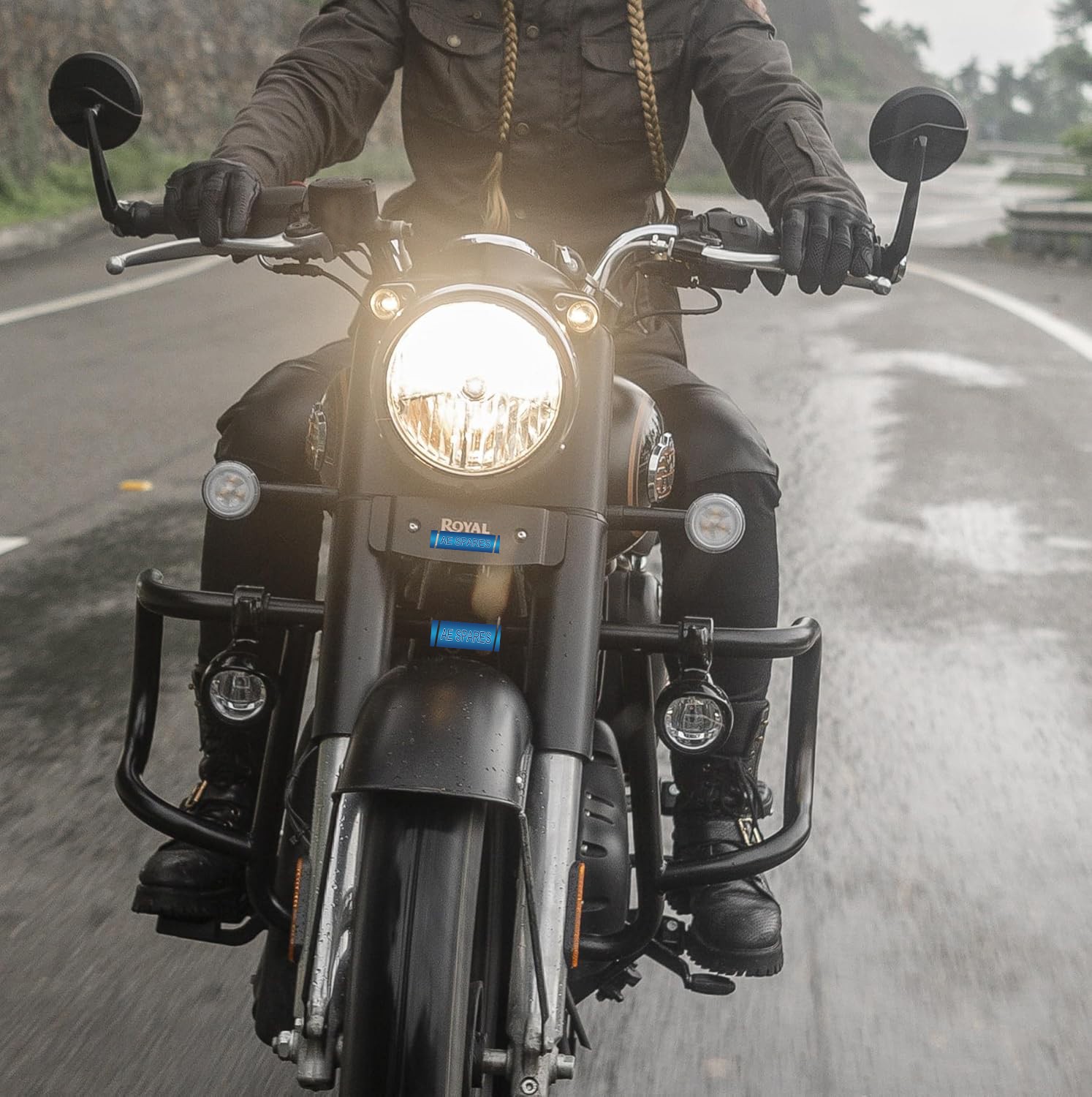 Black Led Fog Light Set For Royal Enfield Super Meteor Shotgun Classic 650