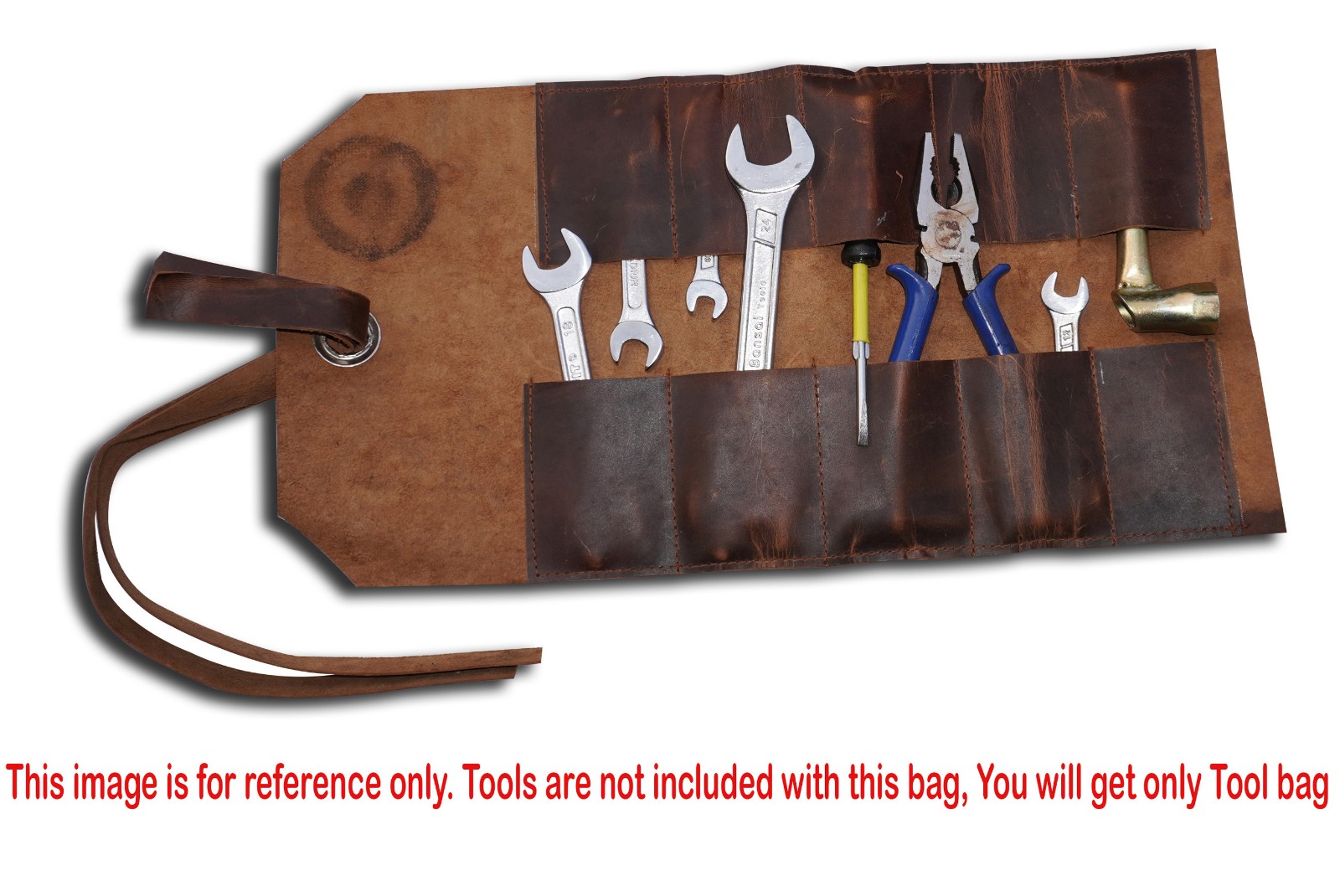 Vintage Brown Leather Tool Roll Up Pouch Wrench Roll Chisel Bag Vespa Engraved