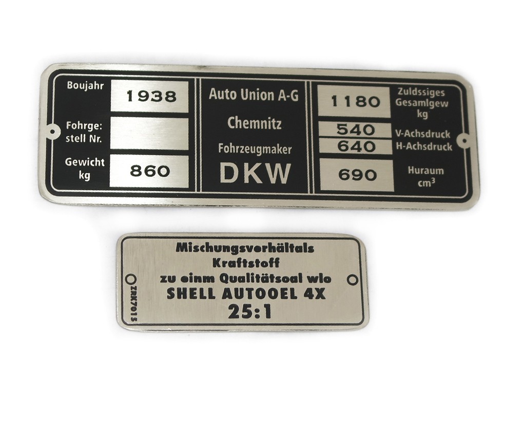 Data Plate Set Fits For Vintage DKW Car