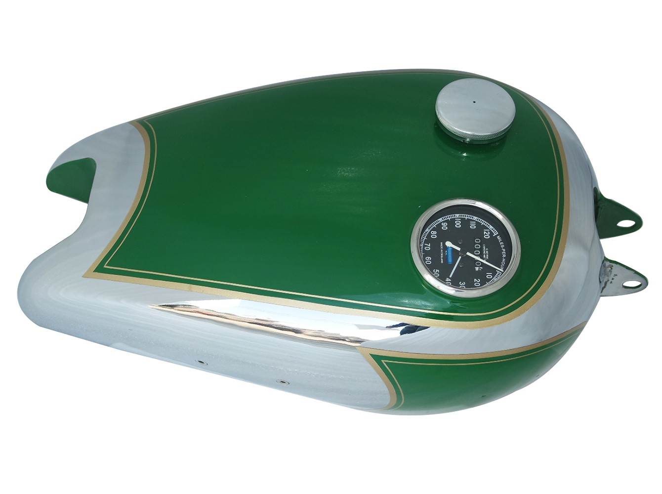 For BSA B31 Green & Chrome Petrol Tank With Cap & Replica Smiths Speedometer