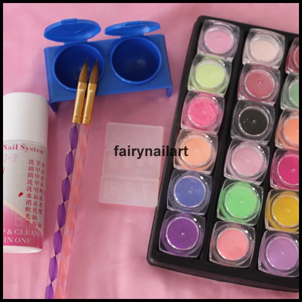 18-Colors-Acrylic-System-Nail-Art-Powder-Dust-Liquid-Mold-Brush-New