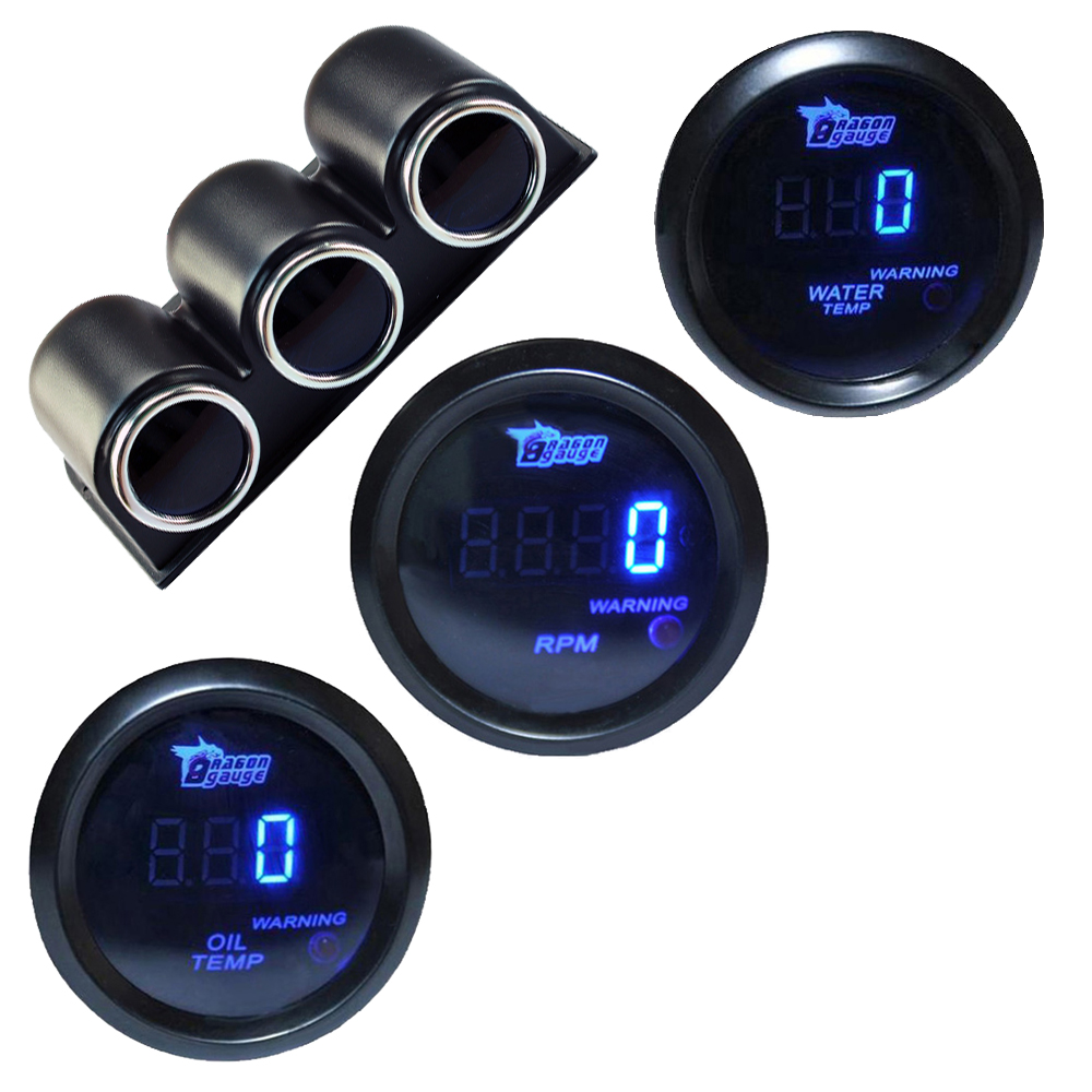 2" 52mm BLUE DIGITAL WATER TEMP + OIL TEMPERATURE + TACHO GAUGE METER CAR MOTOR