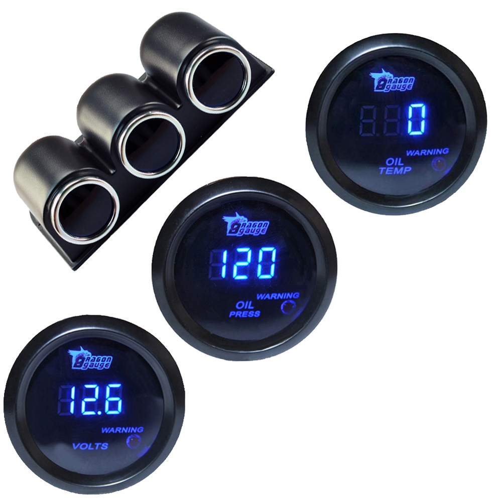 2 52mm BLUE DIGITAL OIL TEMP TEMPERATURE OIL PRESSURE PRESS VOLT GAUGE METER eBay