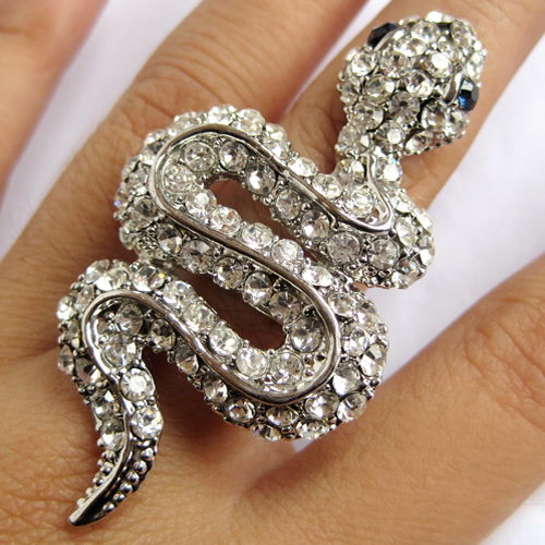 New Whtie Big Snake Swarovski Crystal Finger/Ring RC132