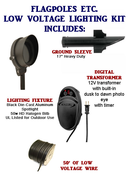 12 Volt Low Voltage Halogen Flagpole Light Flag Pole Lighting Kit Spot