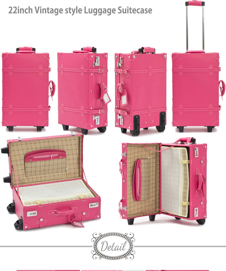 EDDAS Ethos Vintage Style 22" Luggage Hot Pink Faux Leather Carryon Suitcase eBay